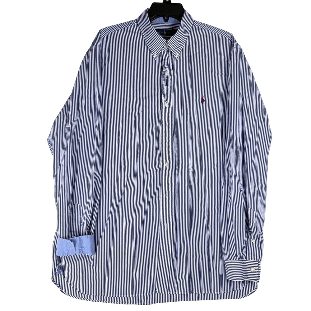 Ralph Lauren Button Down Mens XL Blue White Striped Stretch Preppy Classic